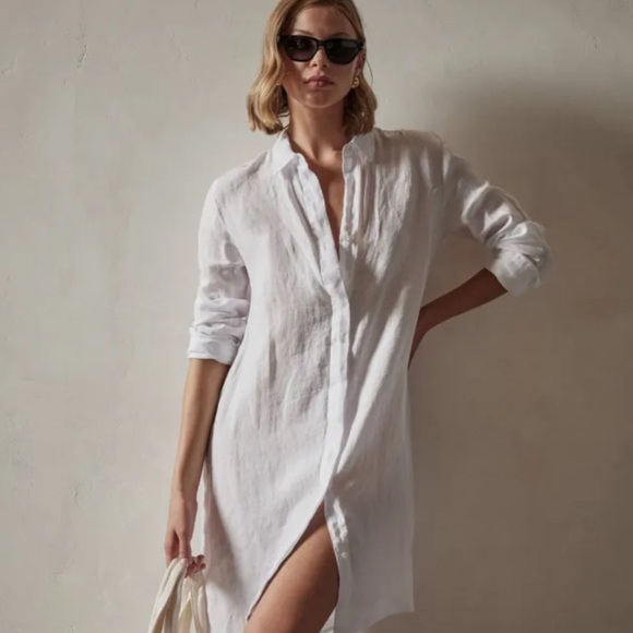 Ralph Lauren Other - Ralph Lauren White Linen Quiet Luxury Shirt Dress Cover Up Size L